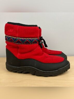 Vintage JIBS Women’s Size 39 / 8-8.5 Fleece Winter Boots Red Aztec Stripe